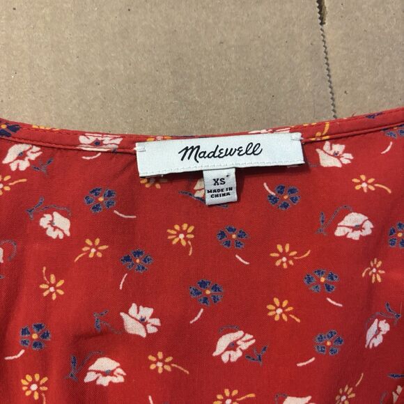 Madewell Novel Tie-Front Top in Prairie Posies Red Short Sleeve V-Neck Size XS - Picture 11 of 13
